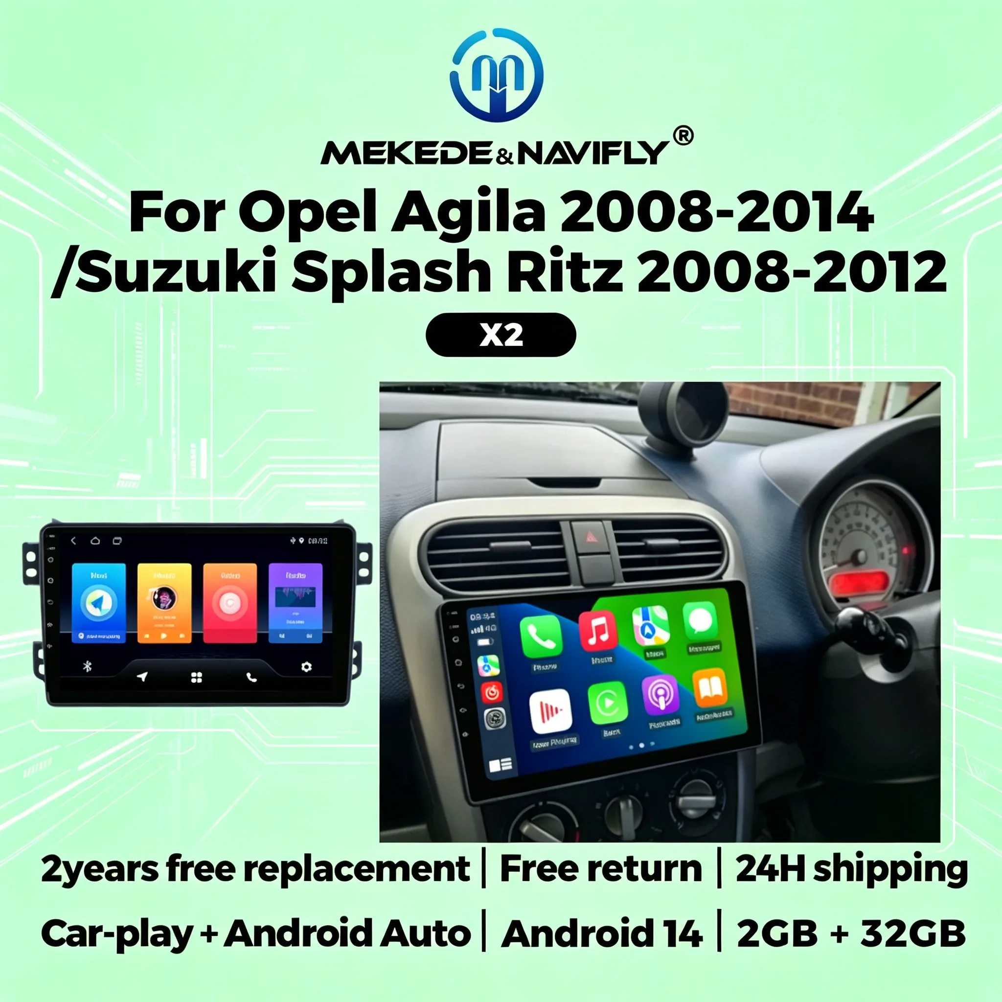 

2 Din 9 Inch Android Auto For Opel Agila 2008-2014 Suzuki Splash Ritz 2008-2012 Car Radio Stereo Multimedia Video Player WIFI BT