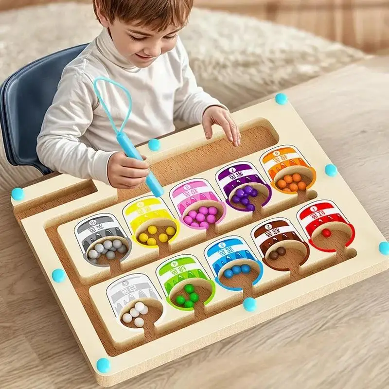 Giochi di ordinamento dei colori magnetici Montessori Labirinto Board Pen Giochi di perline mobili Controllo in legno Gioco sensoriale Giocattoli educativi per bambini