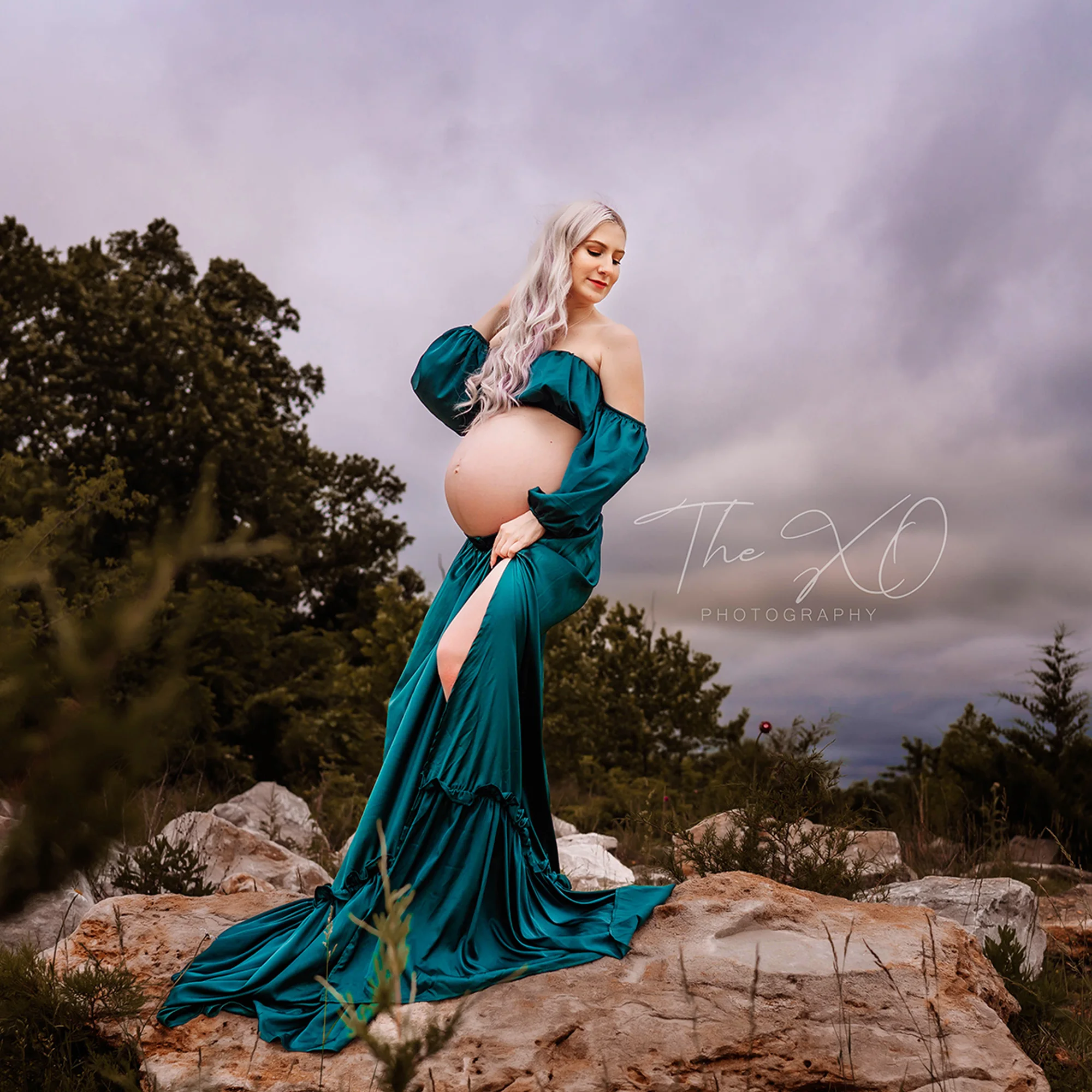 

Don & Judy шелковистое платье из двух предметов для беременных или без беременных, топ с грудью, длинная юбка, рождественский реквизит для фотосессии