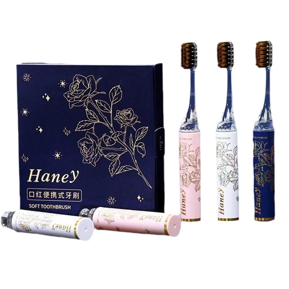 

Starry Sky Flower Toothbrush With Soft Bristles Portable Folding Tooth Brush for Adults Teeth Lipstick-shaped Toothbrush