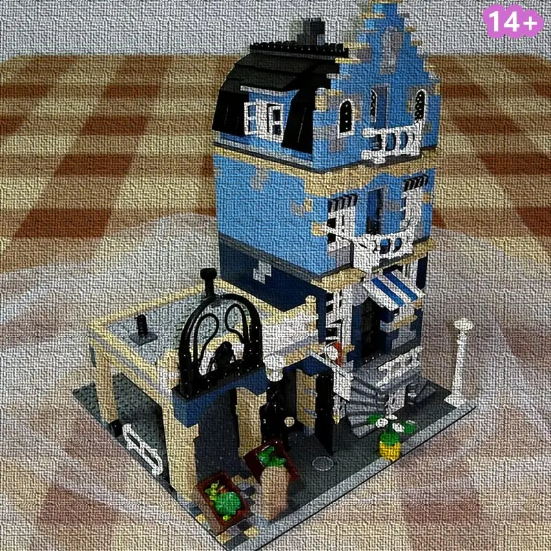 

Hot-selling Blue Street Scene Building Blocks Market Street Desktop Display Christmas Gift For Friends Compatible 10190