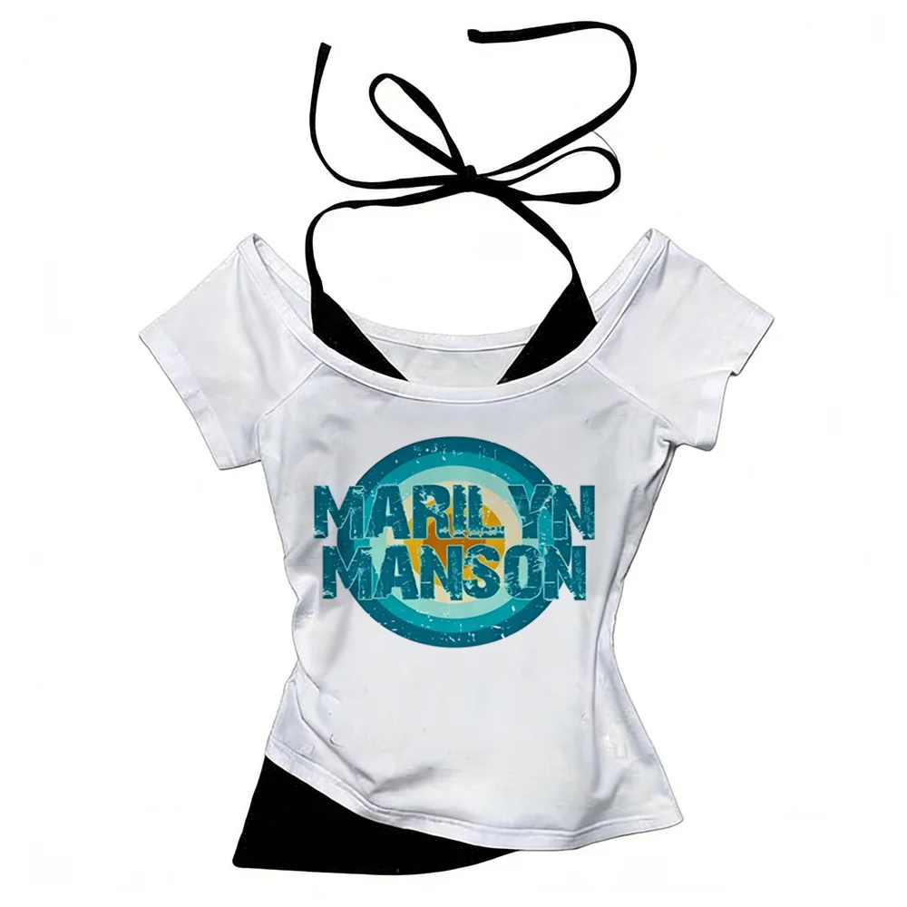 Marilyn Manson t-shirt women Retro hip hop kawaii Comfortable 80s Breathable t shirt anime women Pastel Psychedelic