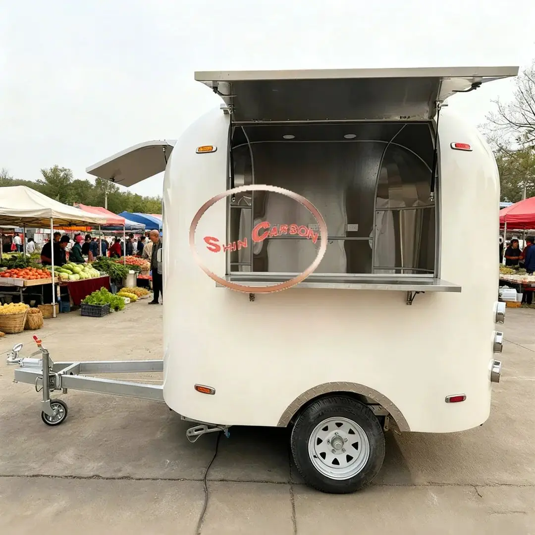 Shin Carson Stainless Steel Mobile Food Trailer Street Food Cart with Workbench Fast Food Snack Vending Trailer