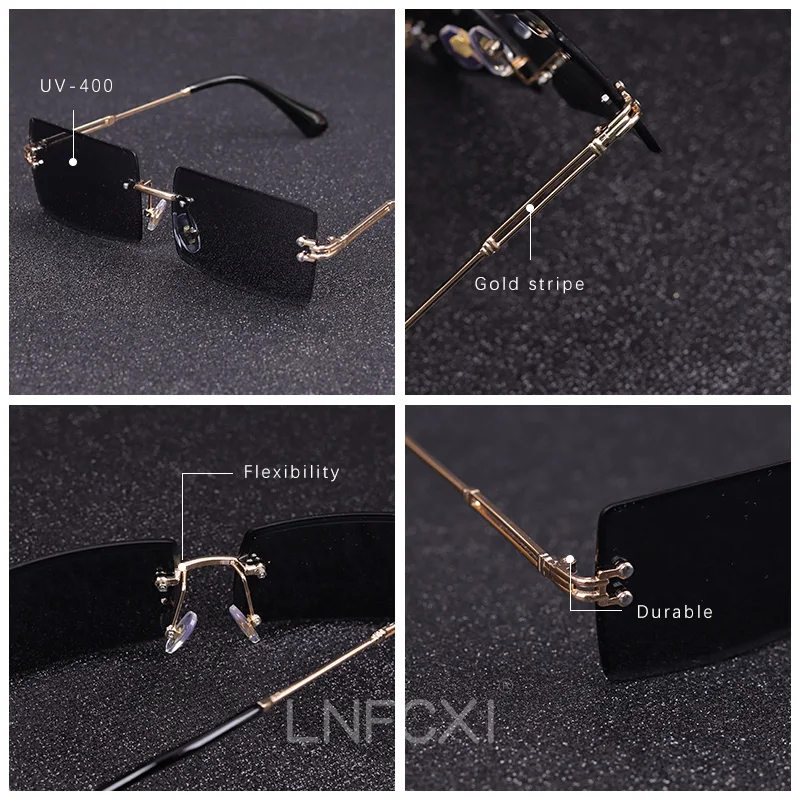 LNFCXI New Color Rectangle Rimless Gradient Sunglasses Women Men Frameless Small Shades Fashion Sun Glasses for Male Retro