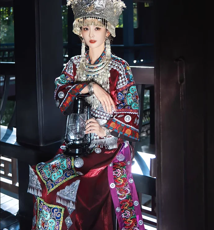 

Chinese Hmongb Woman Dance Dress Red Include Tops Skirt