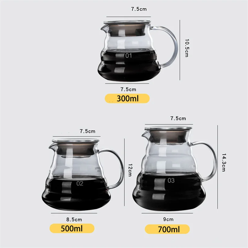 300ml 700ml Glass Coffee Kettle Heat Resistant Teapot Filter Drip Brewing Hot Brewer Coffee Pot Coffee Maker Tools Anti-Scald