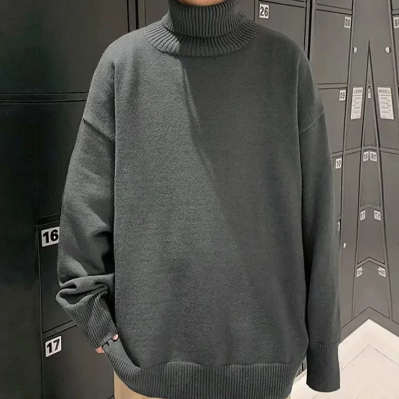 EBAIHUI Heren Warme Coltrui Oversize Effen Kleur Baggy Mode Trui Gebreide Vrije tijd Dikke M--8XL Streetwear Jumper