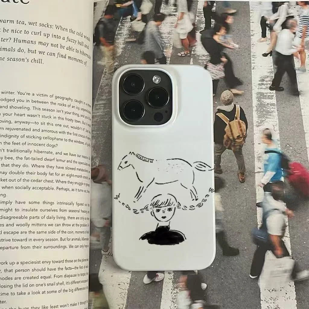 

cute girl horse cartoon phone case for iphone 17 pro max 16 plus 15 14 13 11 silicone back cover for iphone 12 pro xr x xs shell