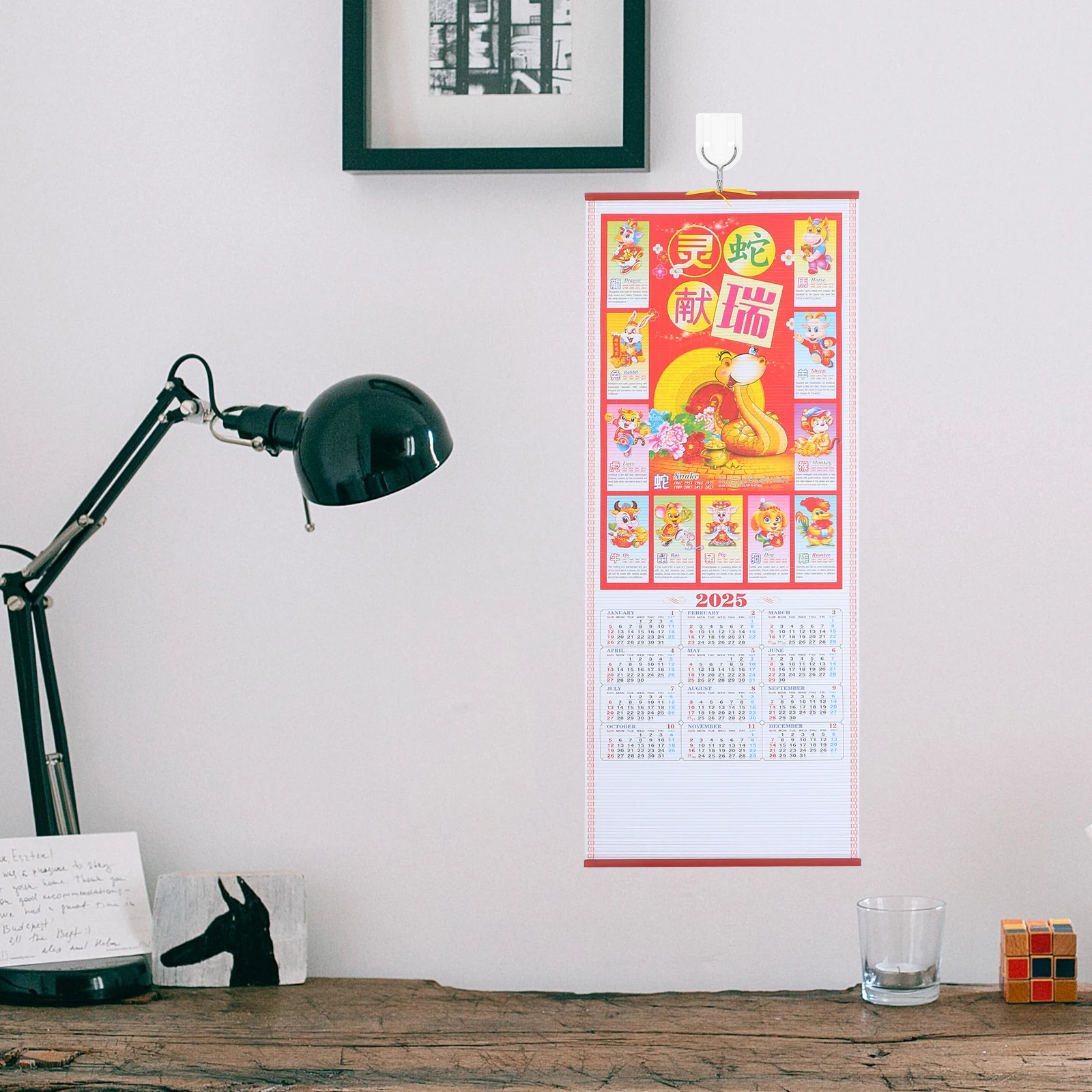

Imitation Rattan Scroll Calendar 2025 Snake Year Hanging Monthly Wall Family Clear Printed Household Planner