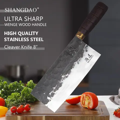 SHANGDAO 8"Meat Cleaver Knife-Hand Forged Butcher Knife High Quality Steel Professional Full Tang Chef Knife with Wood Handle