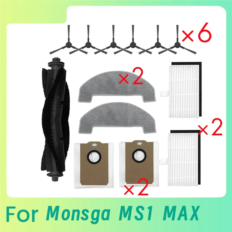 B99A-13PCS For MONSGA MS1 MAX Main Brush Side Brush Dust Bag Mop Cloth Kit Robot Vacuum Accessories
