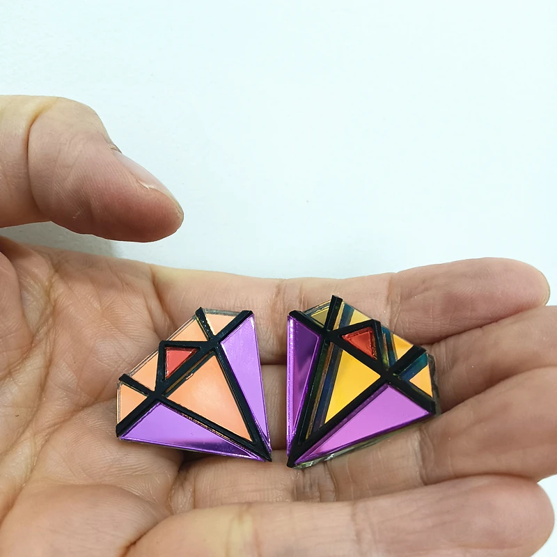 New Rainbow Geometric Large Stud Earrings for Women Mirror Acrylic Trendy Jewelry Cute Girls Kids Accessories