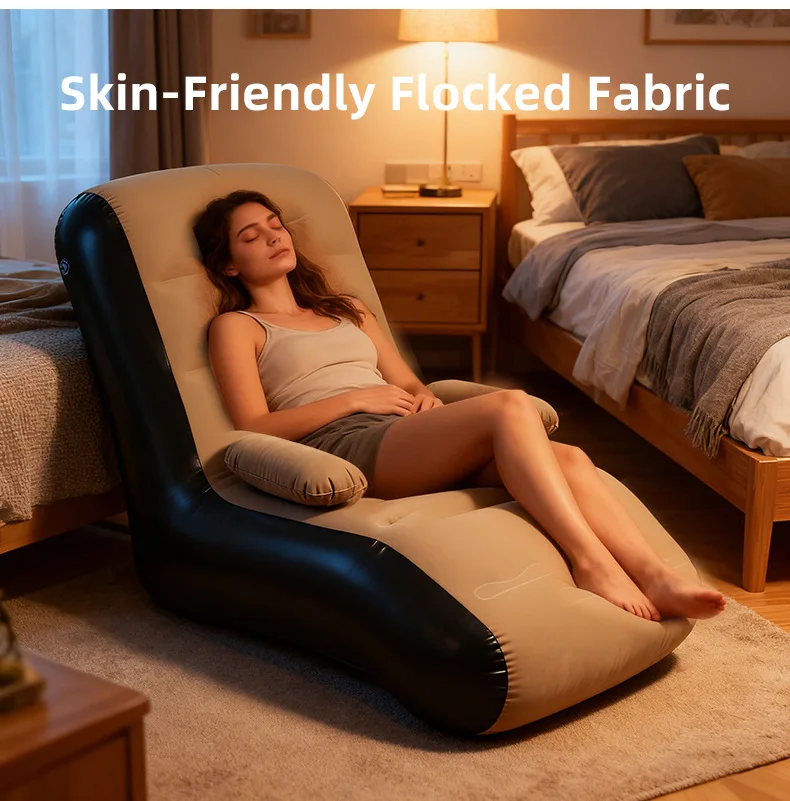 #Portable Folding Inflatable Flocked Lounger Lazy Sofa With Armrest Tatami for Home Camping and Outdoor Leisure