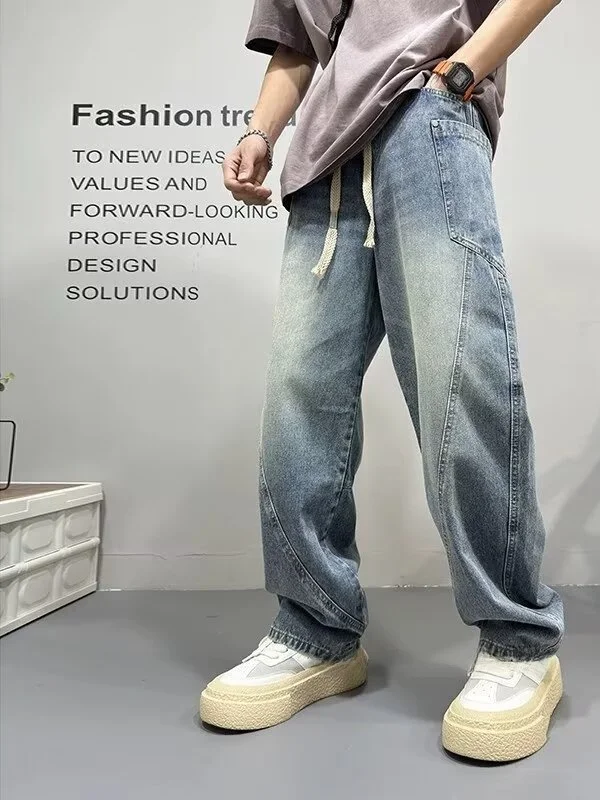 

Washed Casual Loose Men's Jeans American Style Vintage Straight Leg Long Pants Summer New Fashion Brand Workwear Cargo Trousers