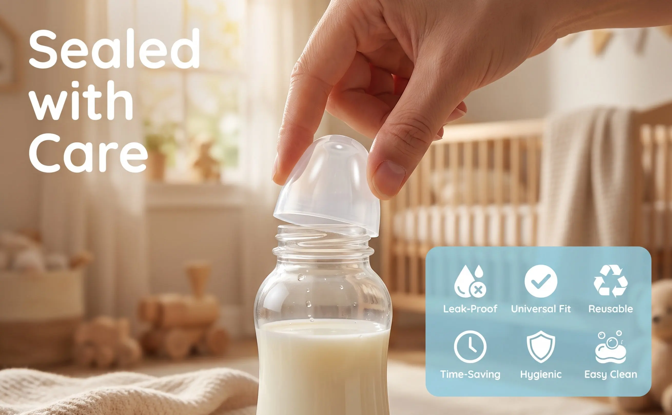 6Pcs Clear Baby Bottle Caps Wide Mouth Replacement Dome Lids Easy-Clean Secure Seal for Milk Formula Feeding Bottles Universal
