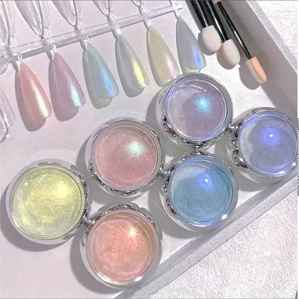 6pcs Aurora Nail Powder Set Holographic Chameleon Pigments Mirror Effect for Gel Polish Nail Art Mermaid Dipping Powder