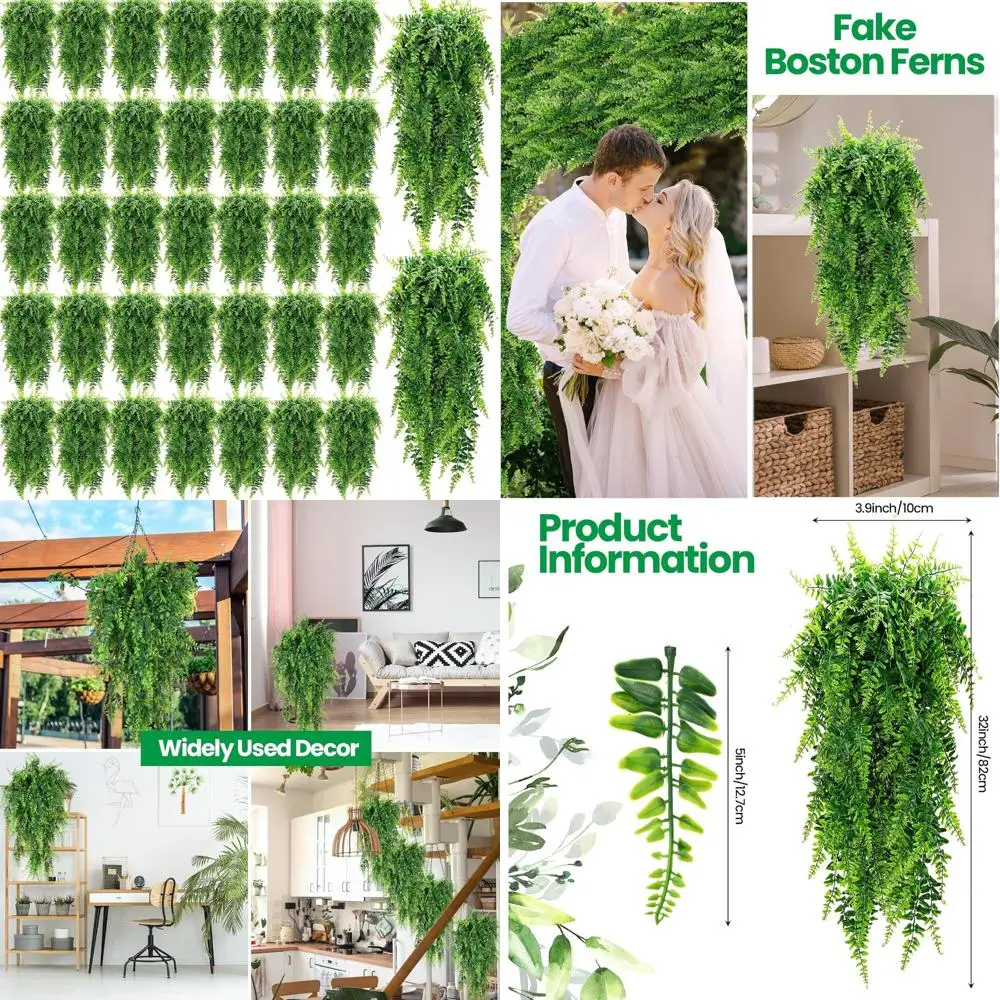

Artificial Hanging Boston Ferns, 36 Pieces, 32 Inch Tall, Plastic Fake Plants for Wall, Room, Garden, Wedding Garland Decoration