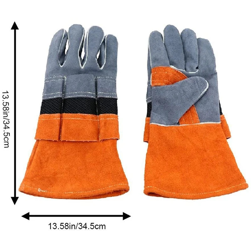 1Pair Outdoor Camping Flame-Retardant Insulated Cowhide Barbecue Protective Gloves BBQ Tool Gloves Accessories