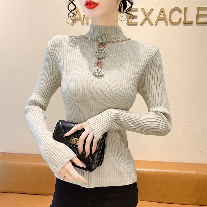 Pull chinois à boucle creuse, nouveau Style, Base de pull, Slim et à la mode, haut tendance, automne et hiver