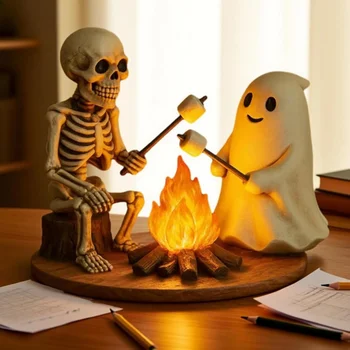 Skeleton & Ghost Campfire LED Lamp Resin Figurine