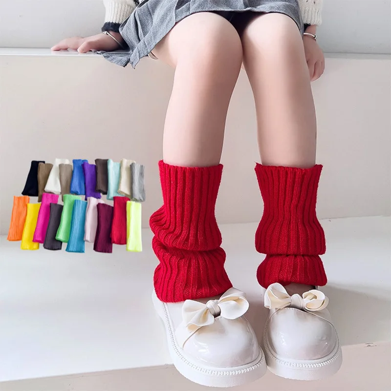 Autumn Solid Color Leg Warmers Middle Tube Socks Knitted Y2K Lolita Style Mid-Calf Socks for Children Girl