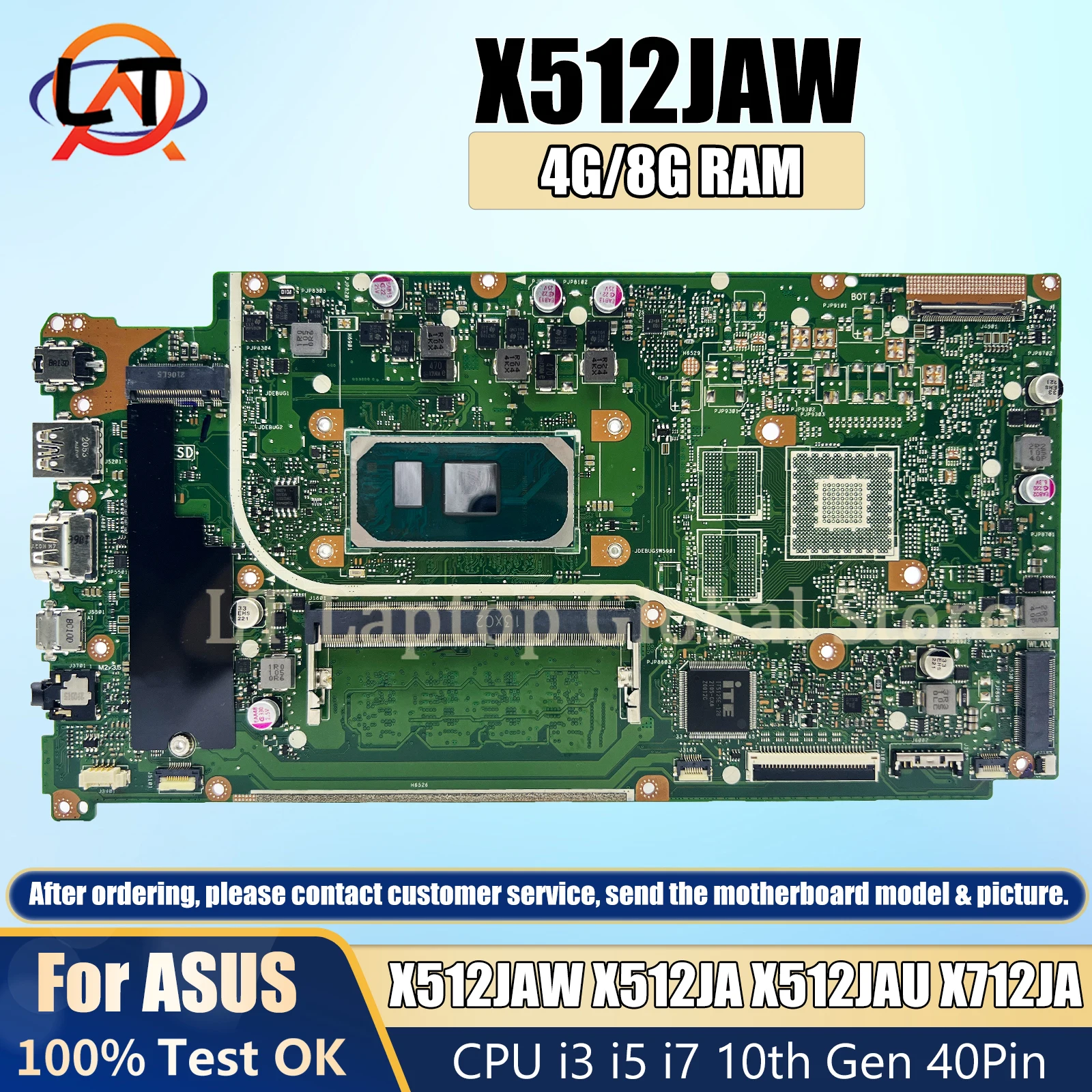 

Laptop mainboard X512JAW For Asus VivoBook X512JA X512JAU X712JA V5000JP computer motherboard CPU I3 I5 I7 10th 4G/8G RAM ddr4