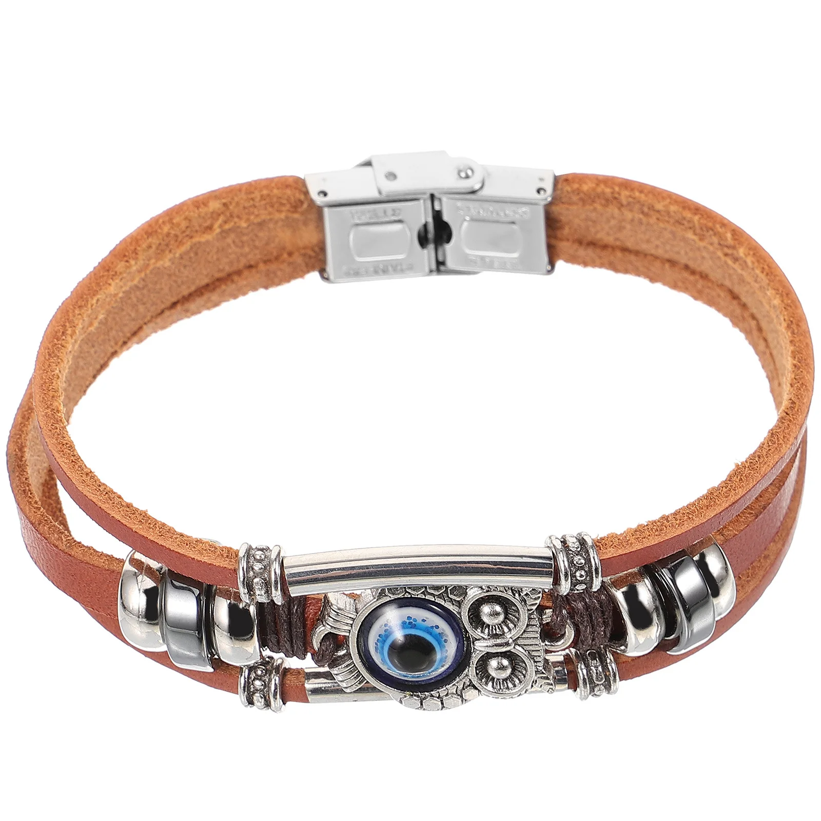 

Braided Bracelet for Men Owl Charm Cowhide Titanium Steel Adjustable Layered Wristband Stylish Retro Design Mens Fashion Jewelry