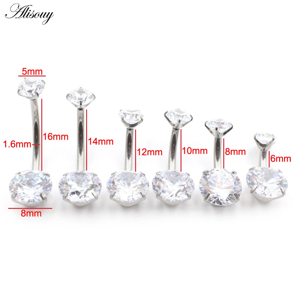 Alisouy 1PC Sexy Internally Threaded G23 Titanium Double Round Zircon Women Girl Belly Button Navel Rings Piercing Body Jewelry