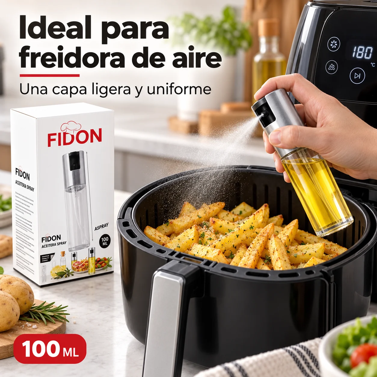 Pulverizador de aceite de vidrio de 100ml, botella pulverizadora de aceite de pulverización fina para el hogar, botella de condimento para cocina, botella pulverizadora de aceite para barbacoa, pulverizador de aceite de oliva para cocinar, para ensaladas, barbacoa, cocina y repostería.