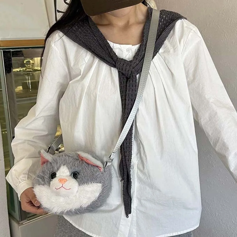 Kawaii Handbag Cat Crossbody Bag Fluffy Cute Fluffy Kitten Purse Soft Lightweight Cute Animal Shoulder Bag Girls