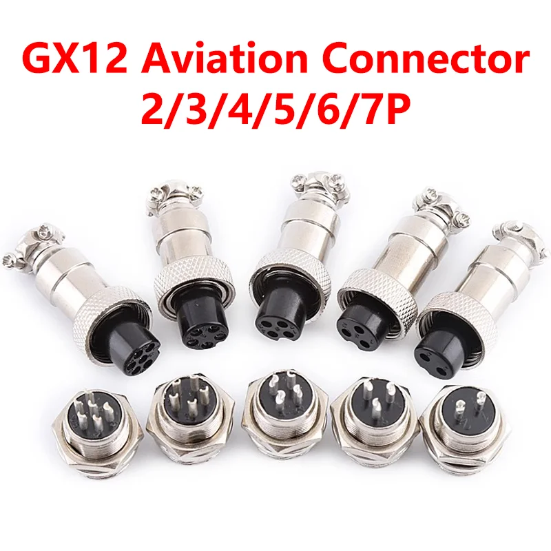 5/20PCS GX12 Connector Nut Type 2/3/4/5/6/7 Pin Male Female 12mm Aviation Socket Circular Plug Panel Connector with Plastic Cap