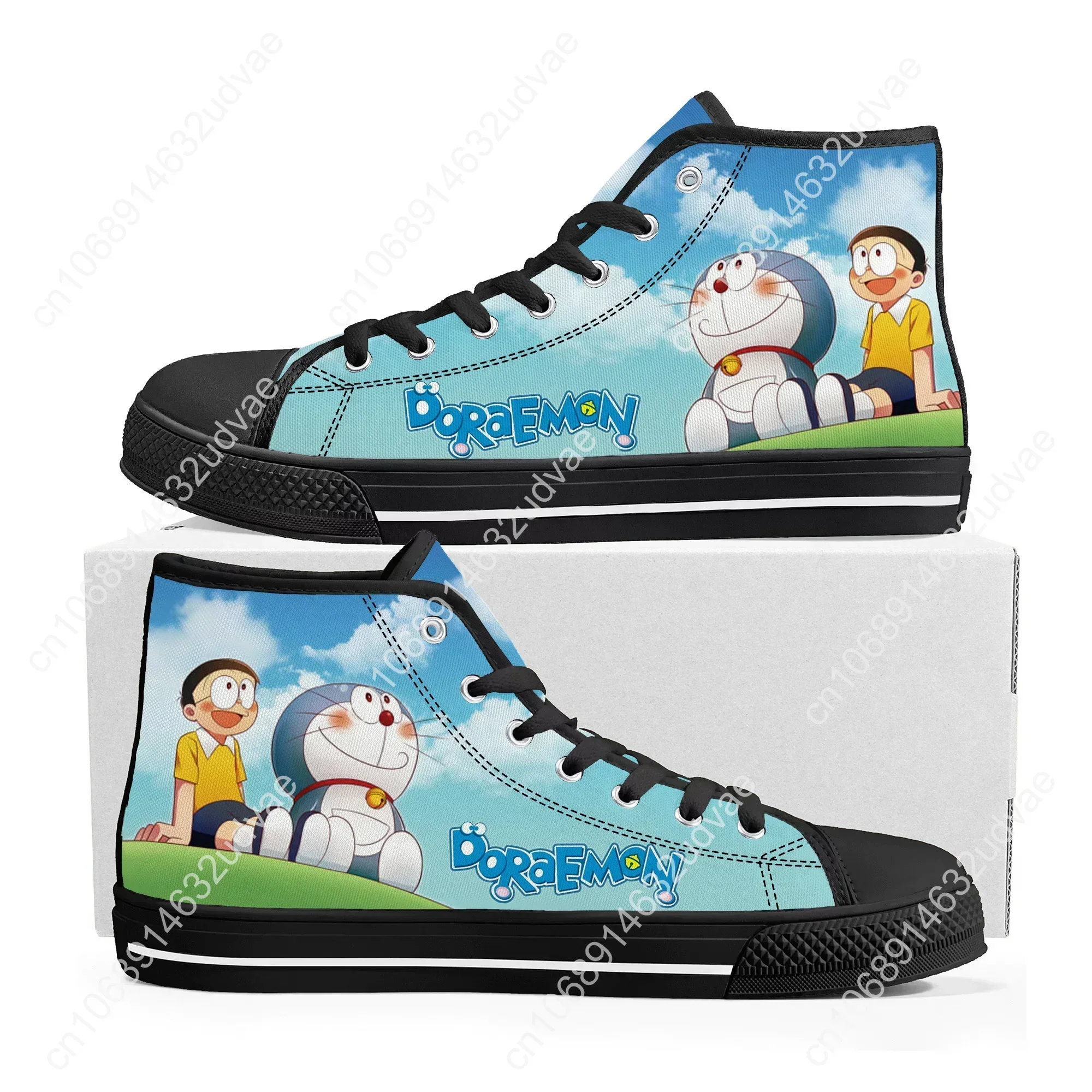 Doraemons Hot Anime Cute Manga High Top Sneaker Men Women Teenager Canvas High Quality Sneaker Casual Couple Shoes Custom Shoe