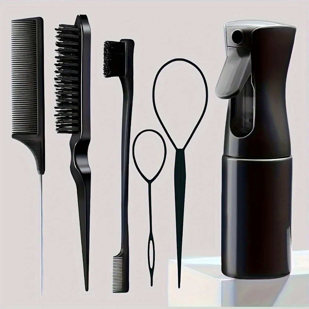 6 teile/satz Haar Pinsel Set Friseur Spray Flasche Haar Flechten Schleife Ratte Schwanz Kamm Necken Haar Brsuh Rand Control haar Pinsel – Detail 5