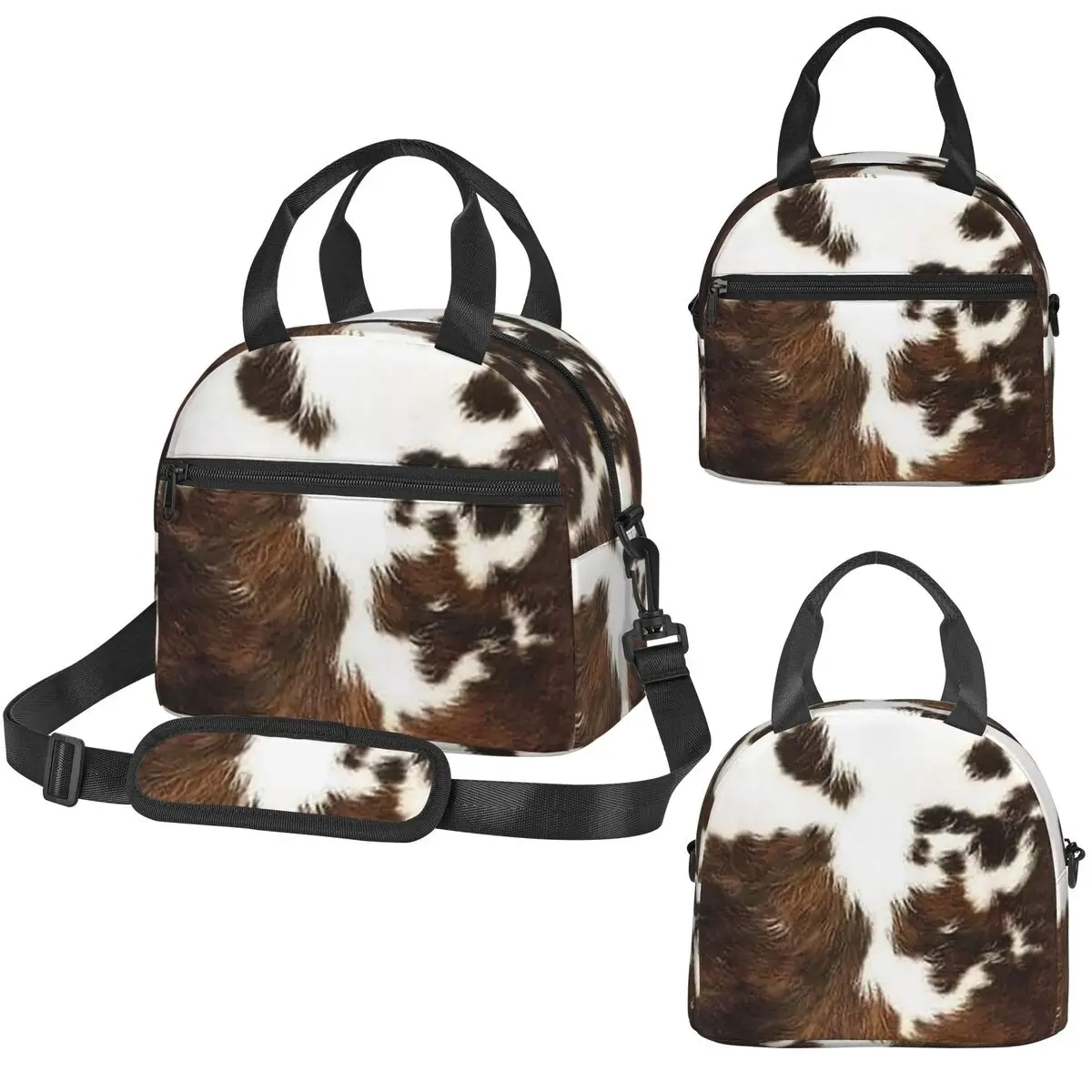 Stylish Cow Fur Cowhide Texture Cow Skin Print Pattern Insulated Lunch Bag for Kids School Cooler Thermal Box Tote Lunch Boxes