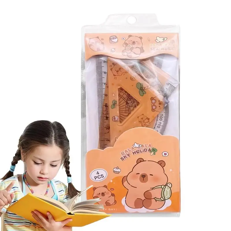 Capybara Geometry Ruler Set 4X Triangle Straight Ruler Protractor Set Student Math Geometry Tool Set For School And Home Use