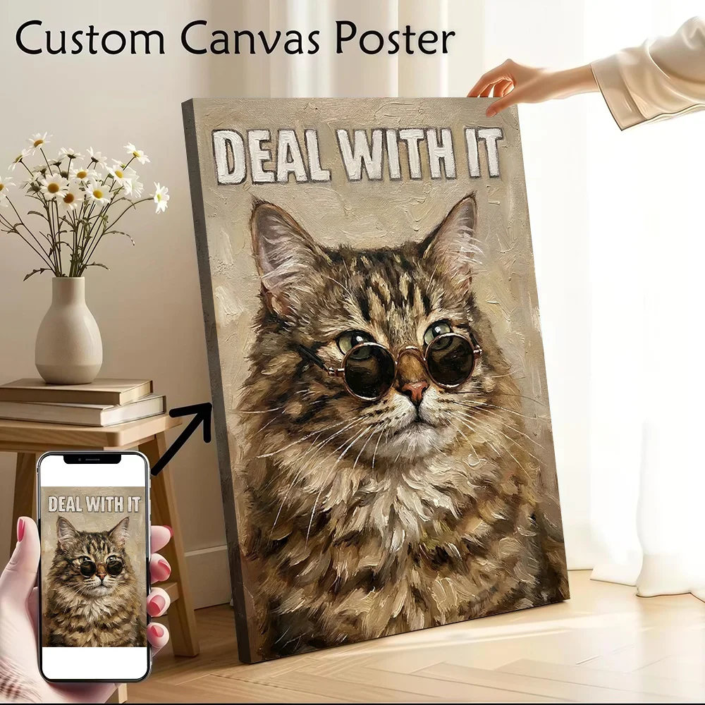 Deal With It Cat Painting Canvas Print Perfect Gift for Fans Lovers Personalized Wall Art Poster for Living Room Decorations