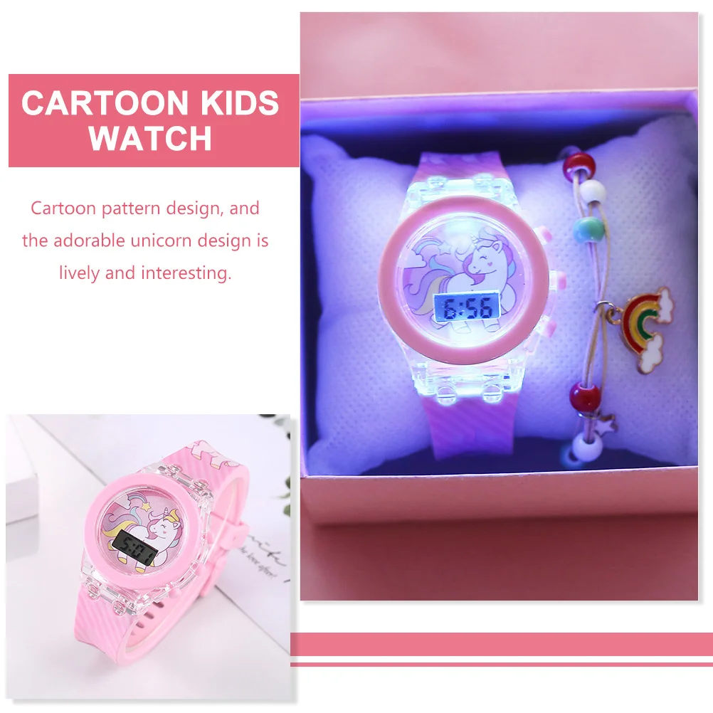 1 set Glowing Watch Unicorn Cartoon Silicone Watch Adjustable Luminous Timepiece For Wear-Resistant