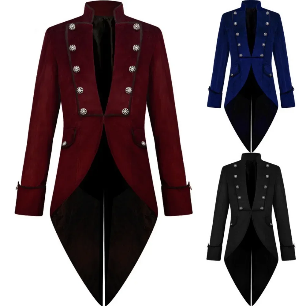 

Medieval Retro Red Tuxedo Tailcoat Mens Jacket Coats Swallowtail Dust Cosplay Steam Punk Costume Palace Dress Europe Uniform