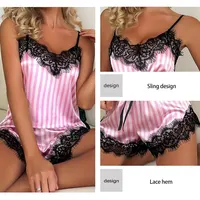 Two Piece Women's V-Neck Sexy Lace Suspender Pajama Shorts Set Casual Women's Sleeveless Sexy Pajama Set 3