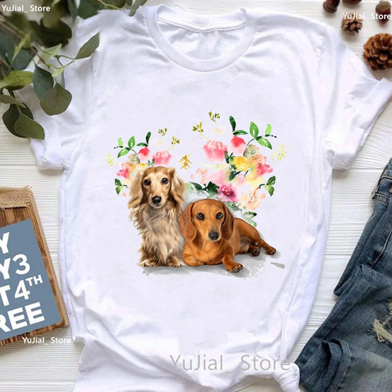 Leopard Dachshund Dog Graphic Print T Shirt Women Clothes 2024 Kawaii Beagle/Chihuahua Tshirt Femme Harajuku Shirt Streetwear