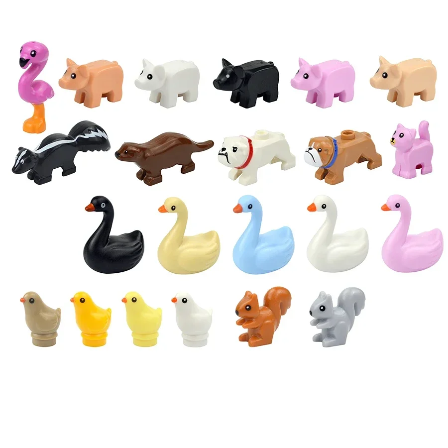 Juego de ladrillos de partículas pequeñas, bloques de construcción de animales de ciudad, pato, cisne, cerdo, gato, pájaro, perro, zoológico, accesorios de granja, juguetes para niños, regalos