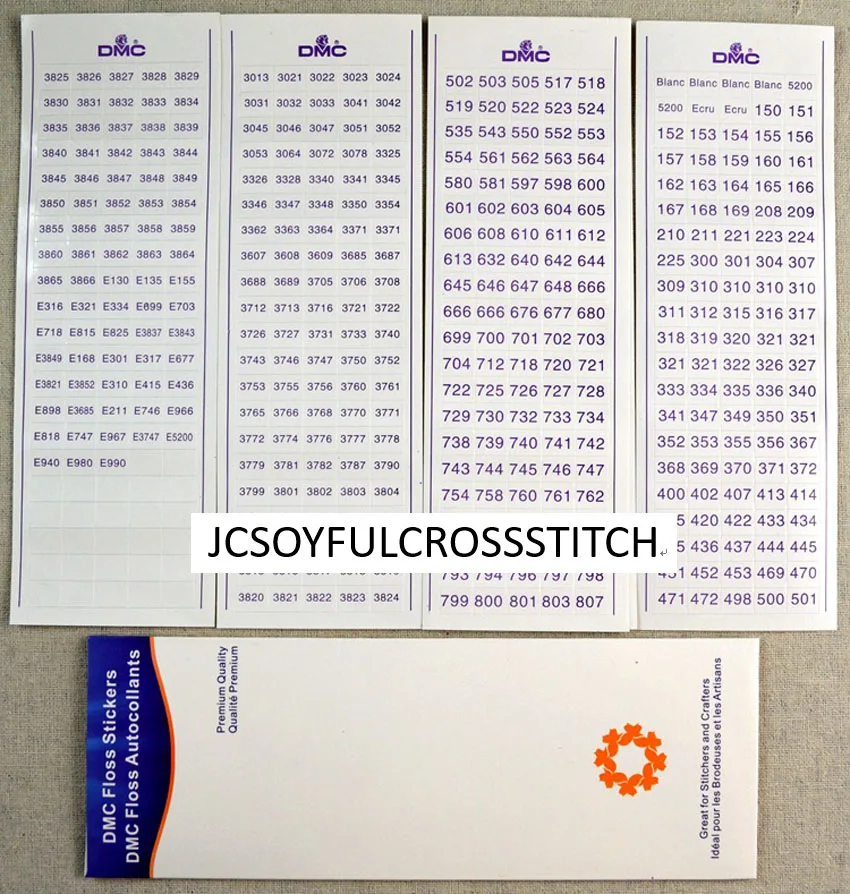 Nwholesale cross stitch floss number stickers   DMC numbers 447 numbers + 36 metallic