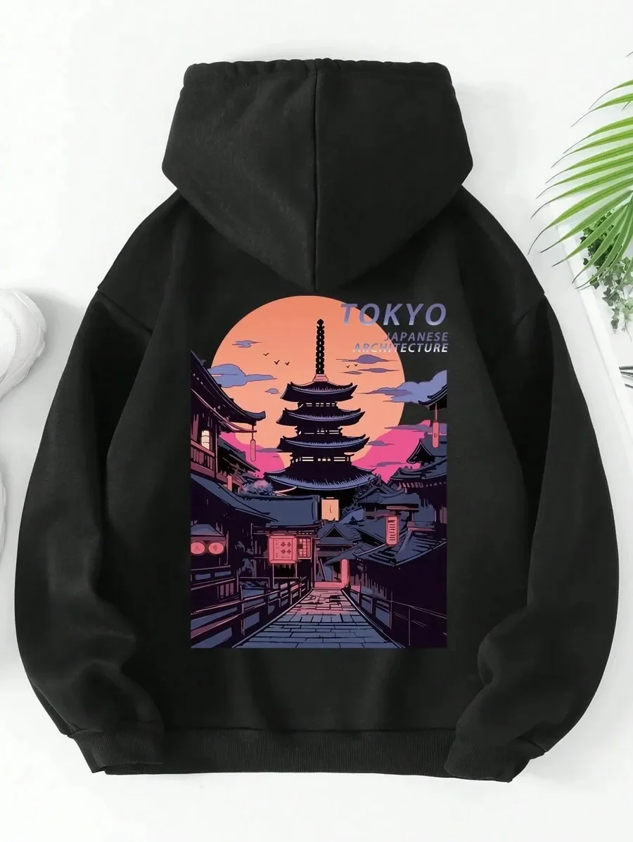 

Culture - Inspired Pure Cotton Hoodie Featuring Tokyo Architectural Art - A Stylish Pick for Global Fashion Enthusiasts