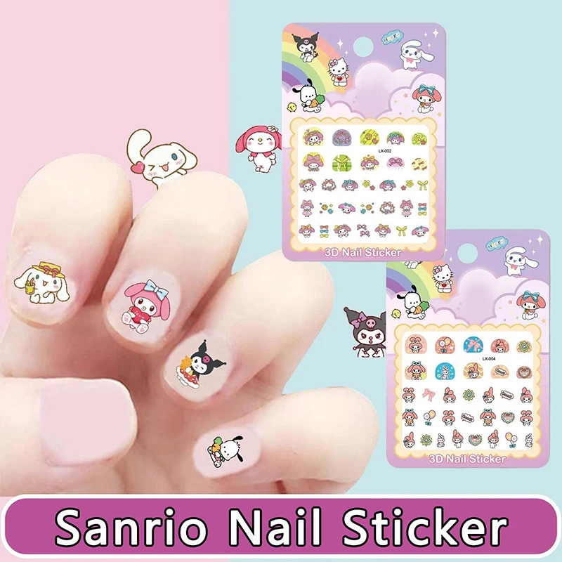 5 Sheet Sanrio Hello Kitty 3D Nail Stickers Press On Nails Cartoon Kuromi Cinnamoroll Stickers Nail Art Decoration Supplies