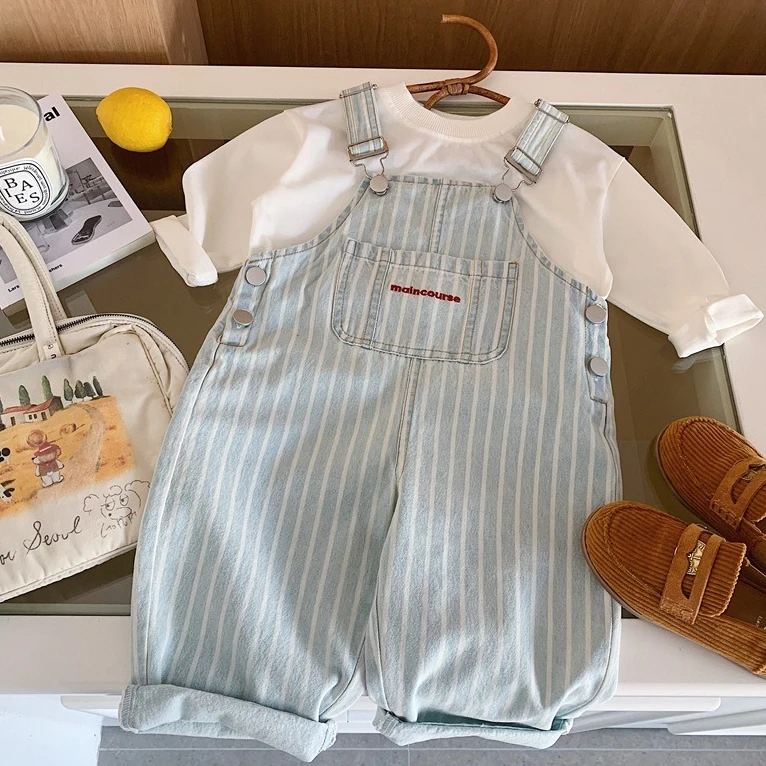 

Boys Pants 2026 New Children's Clothing Korean Style Boys and Girls Fashion Loose Letters Do Old Striped Strap Pants Simple