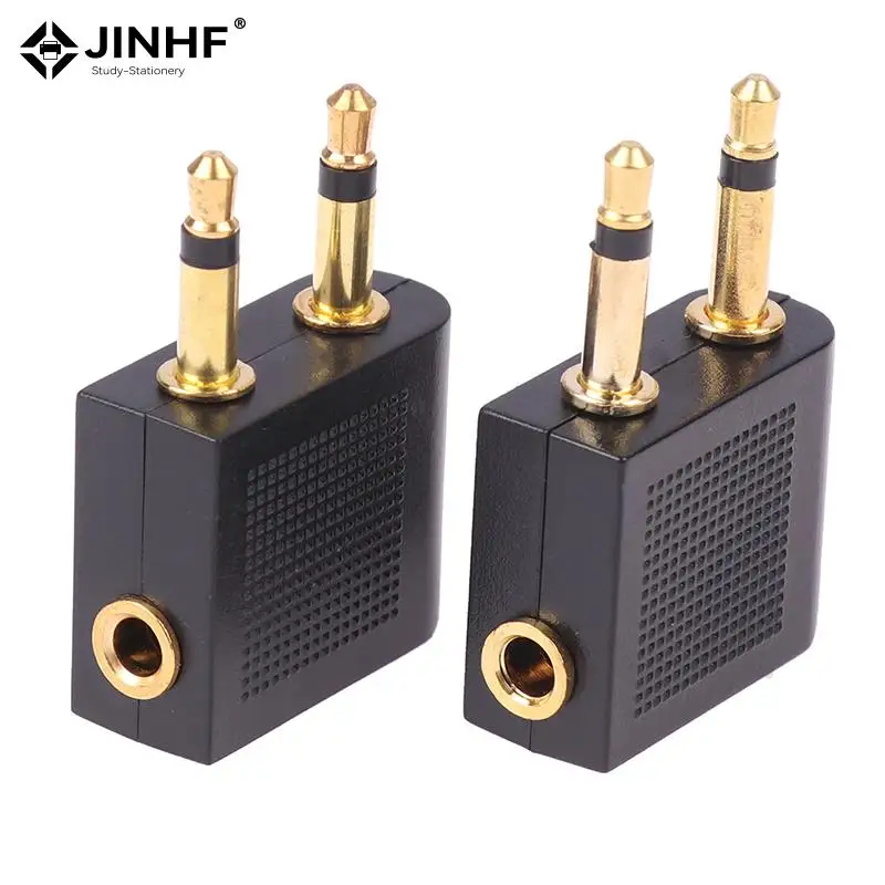 2pcs Gold Nickel Plated Air Plane 3.5mm Airplane Airline Headphone Mono Audio Converter Travel Jack Plug Splitter Adapter