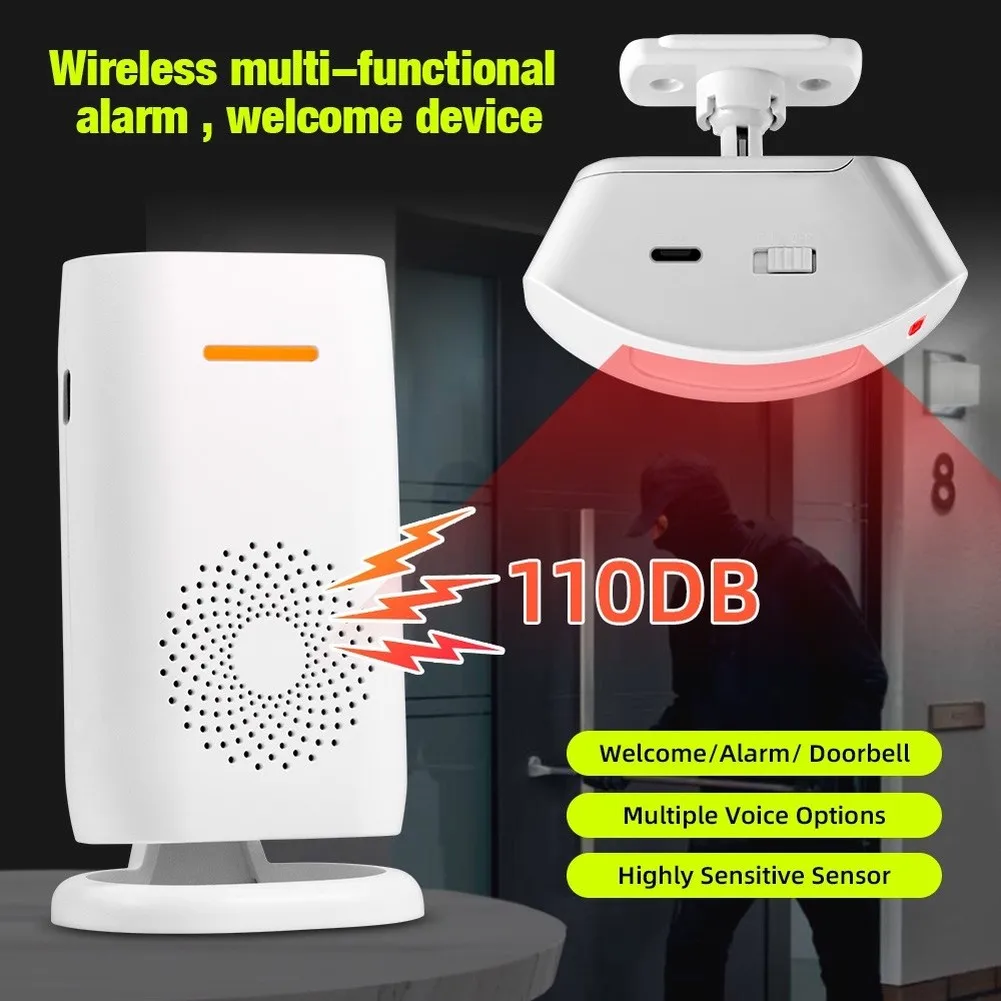 Wireless Split Doorbell Alarm System with Infrared PIR Motion Sensor and 100m Wireless Range for Multiple Entry Points