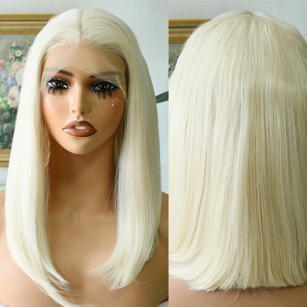 화이트 가발 13x4 스트레이트 레이스 프론트 가발 10인치 숏 보브 레이스 프론탈 가발 글루리스 고품질 내열성 섬유 데일리 착용