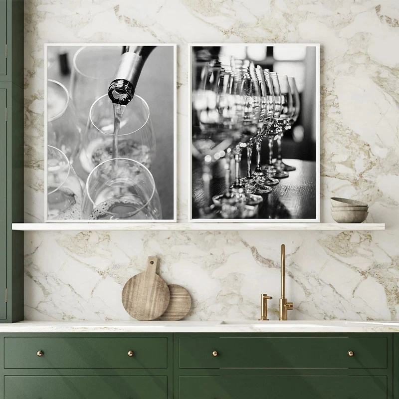 Бокал для вина, алкоголь, черно-белые постеры и принты, печать на холсте, современная кухня, настенная художественная картина для бара, клуба, домашний декор, подарки