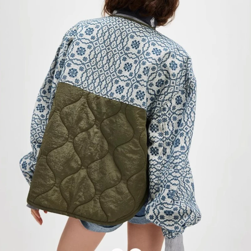 Women Coat Patchwork Full Sleeve Single Breasted Loose Tops 2025 Autumn Female Casual Outerwear Fashion Lady Jacket Street wear